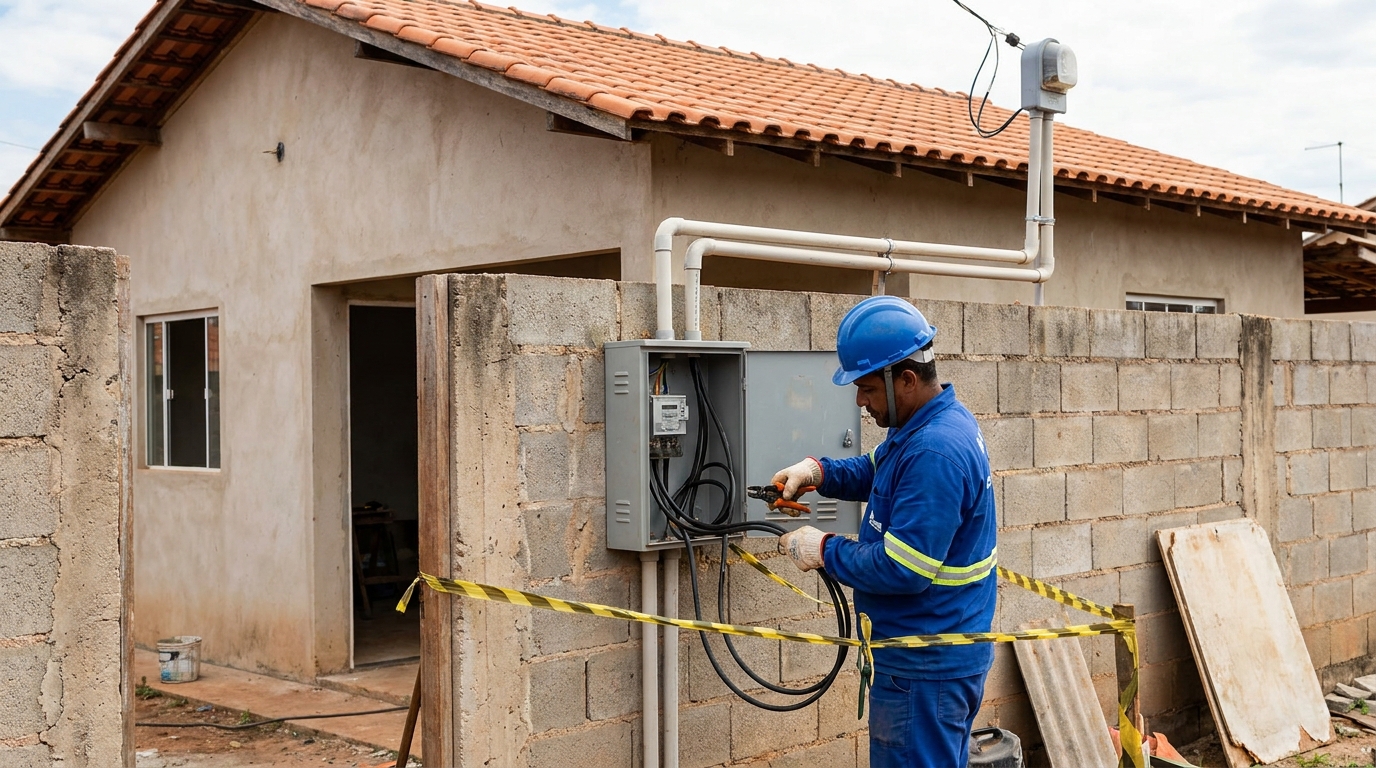 Eletricista instalando padrao de energia em Cotia‑SP