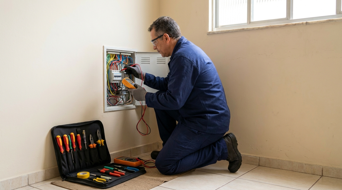 Eletricista atendendo em residência em Cotia‑SP
