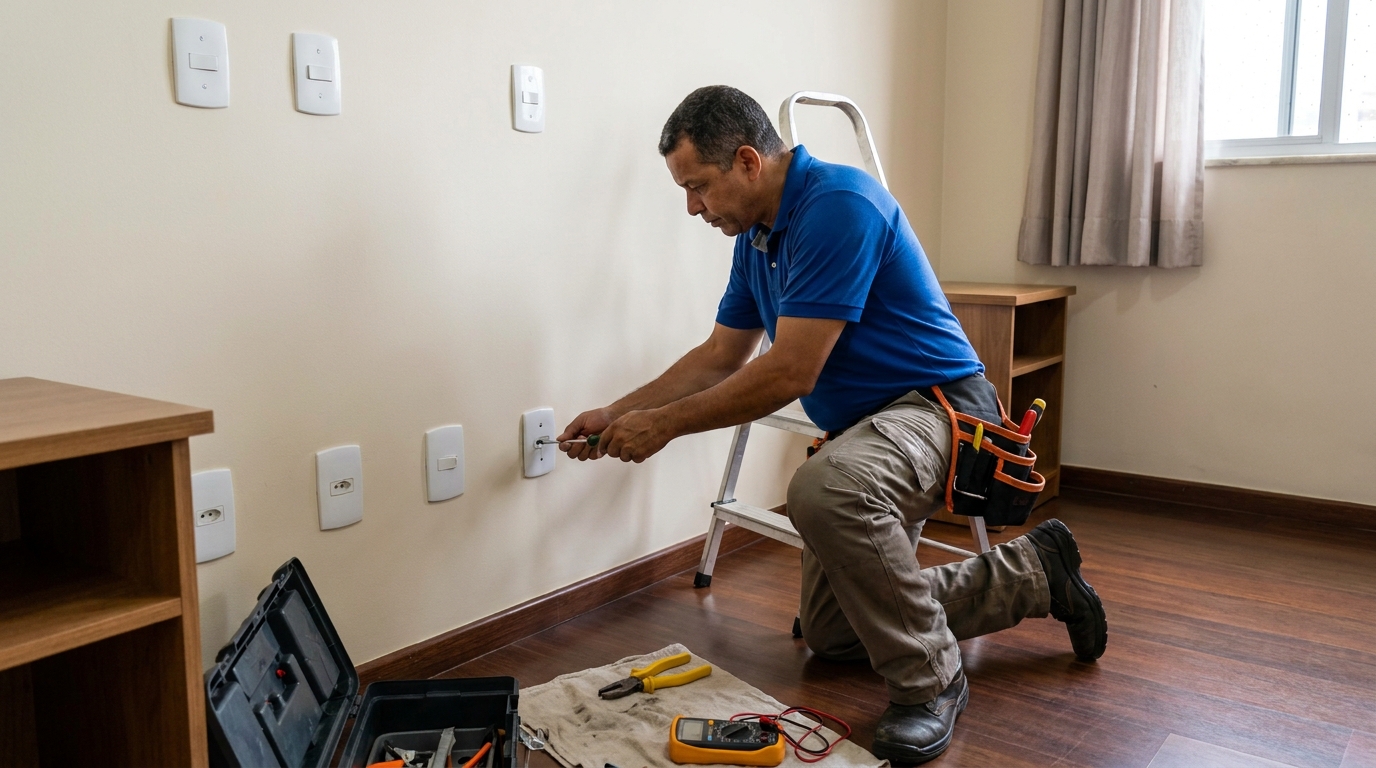 Instalacao de tomada e interruptor residencial em Cotia‑SP