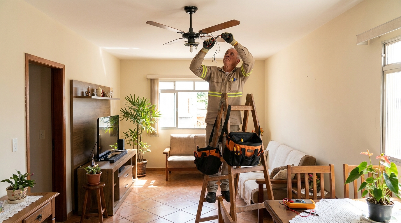 Montagem de ventilador de teto em Cotia‑SP